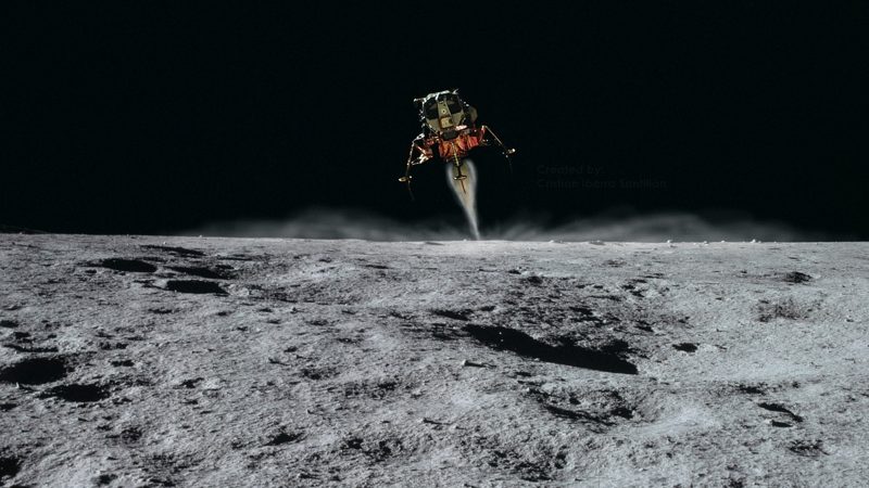 Illustration: A spacecraft landing on the moon's surface