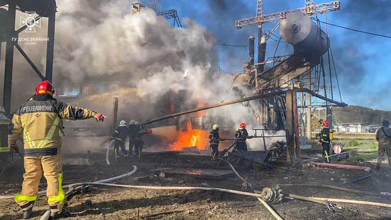 Fire at a Kyiv combined heat and power plant after Russian strikes