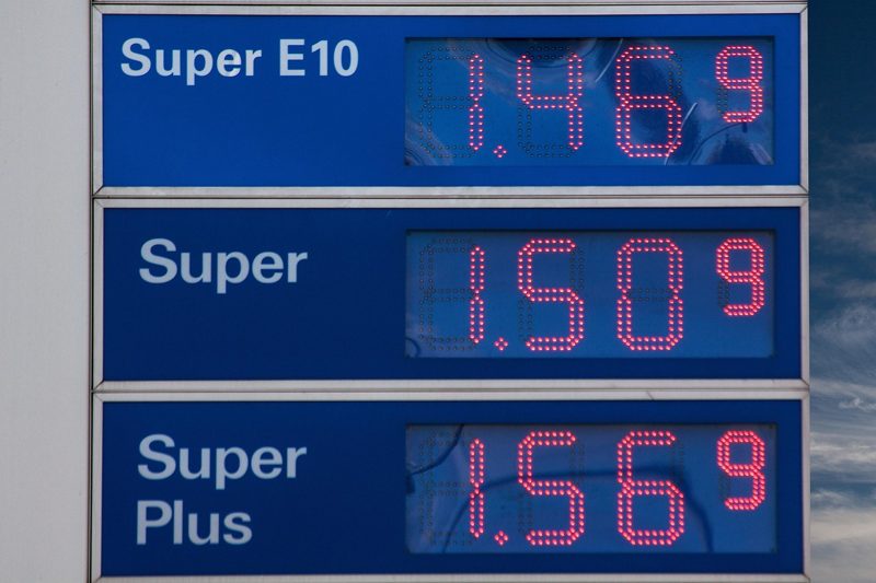 Illustration: A digital gas station price display for different types of fuel