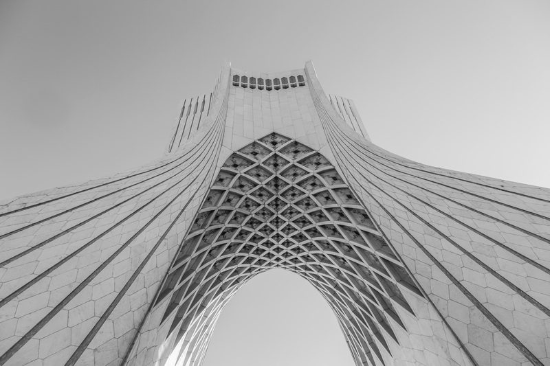 Illustration: The Azadi Tower in Tehran from a low angle