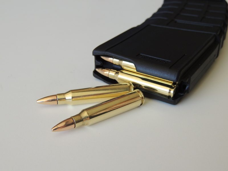 Illustration: Rifle cartridges and a magazine on a white surface