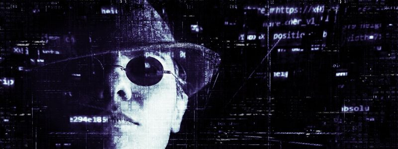 Illustration: A person wearing a hat and sunglasses against digital data